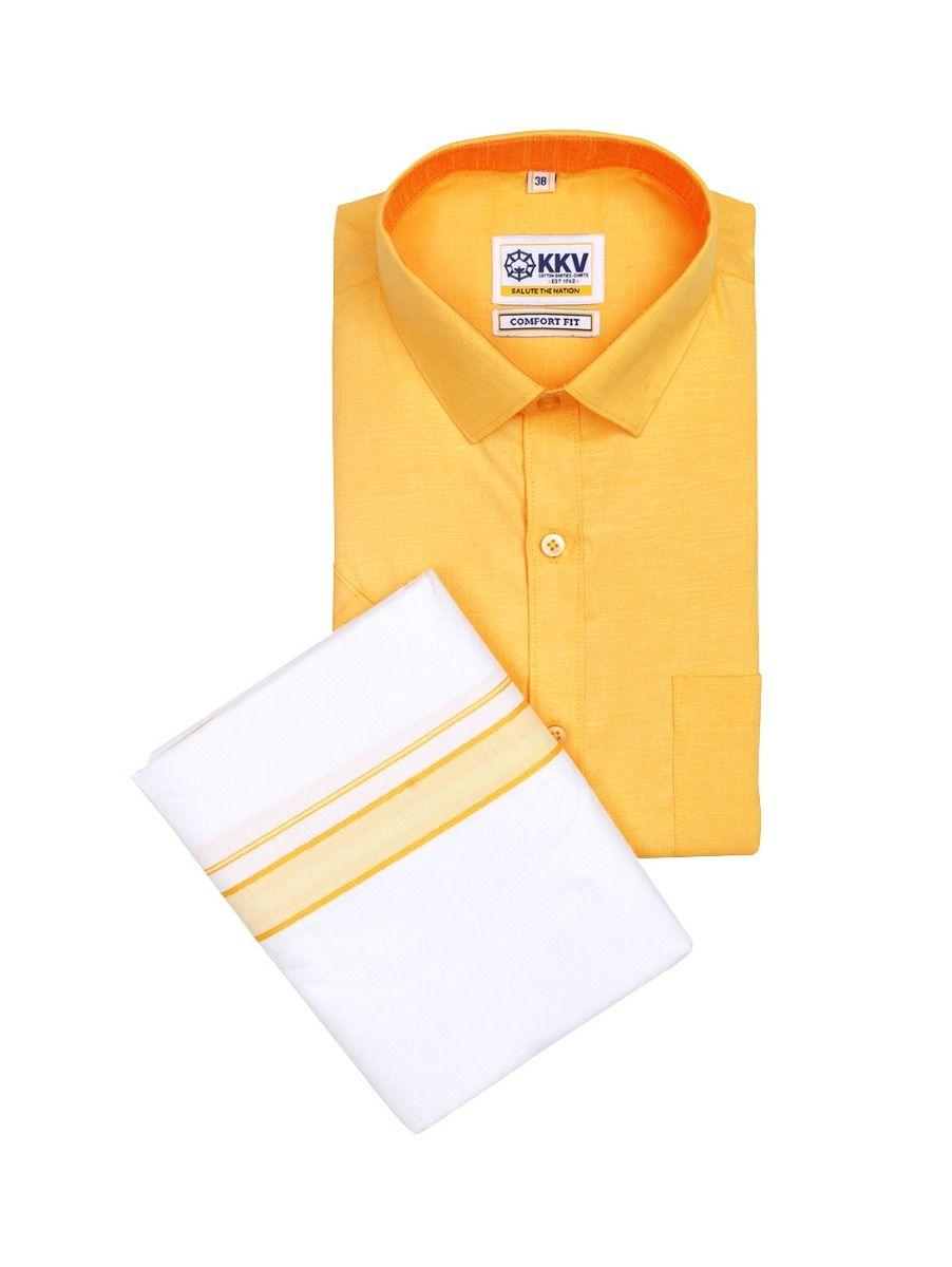 kkv cotton shirt and fancy border dhoti set - mdu - pgb7774657