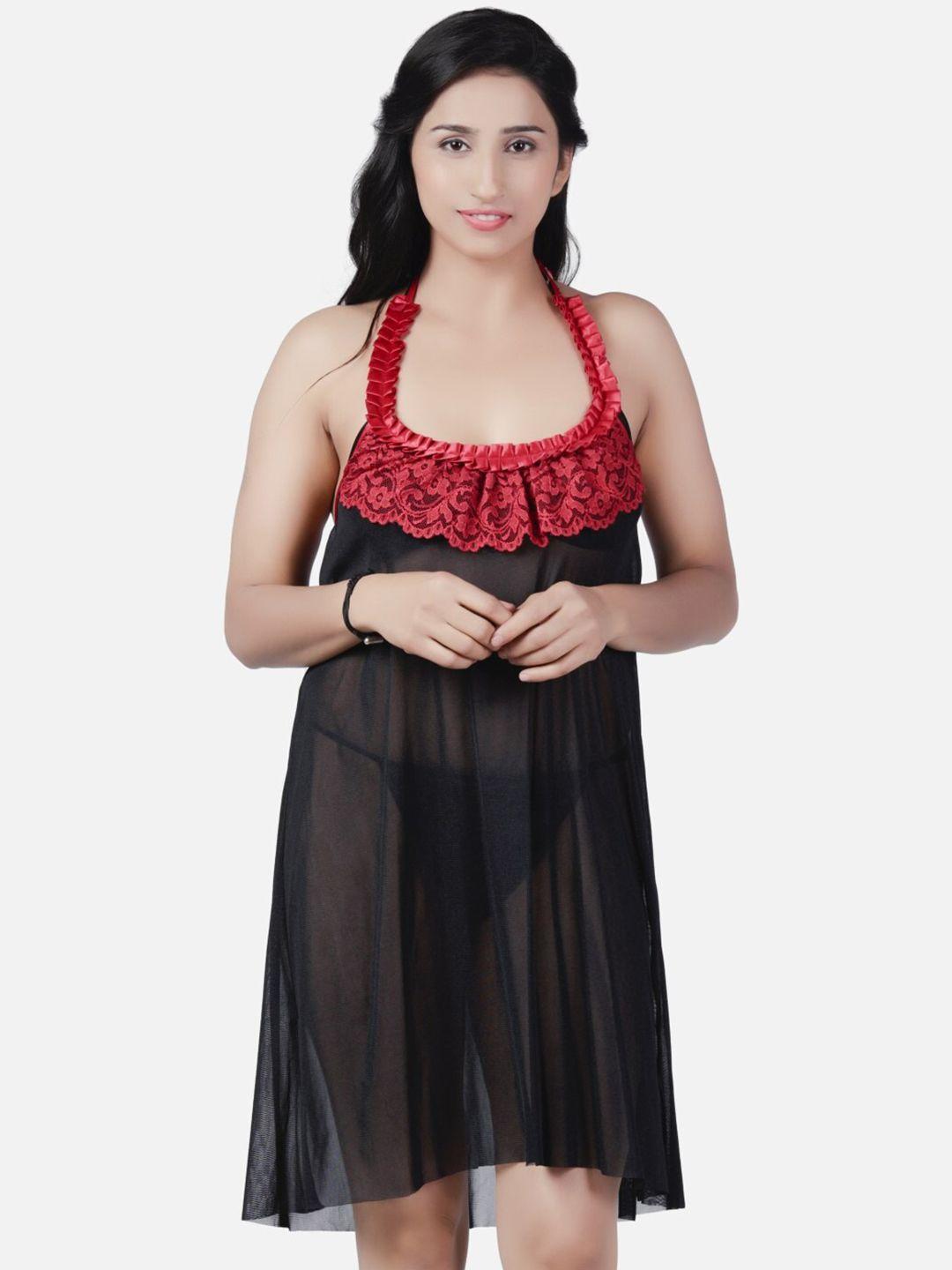 klamotten black & maroon halter neck baby doll