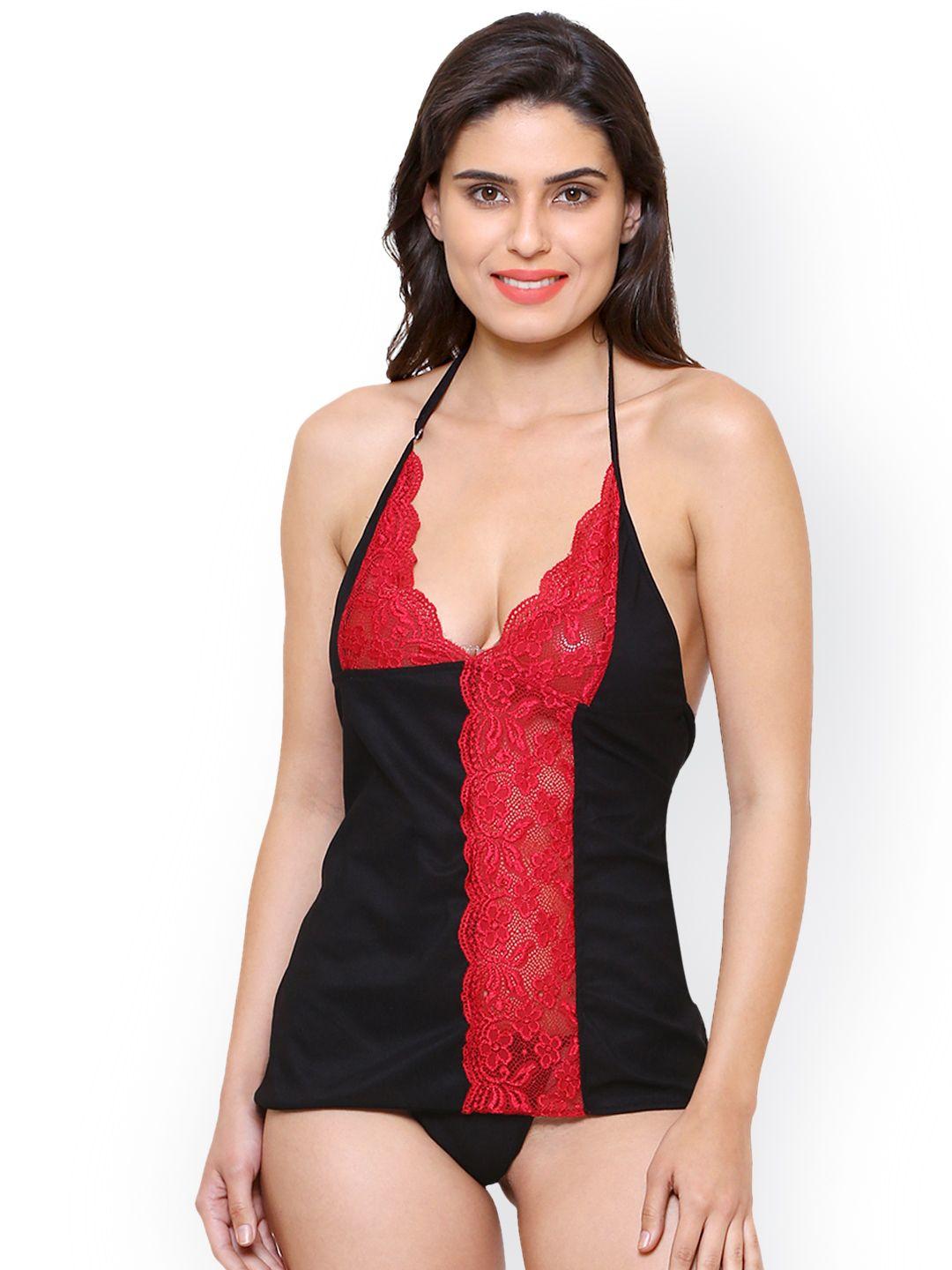 klamotten black & red solid baby doll b11k-black red