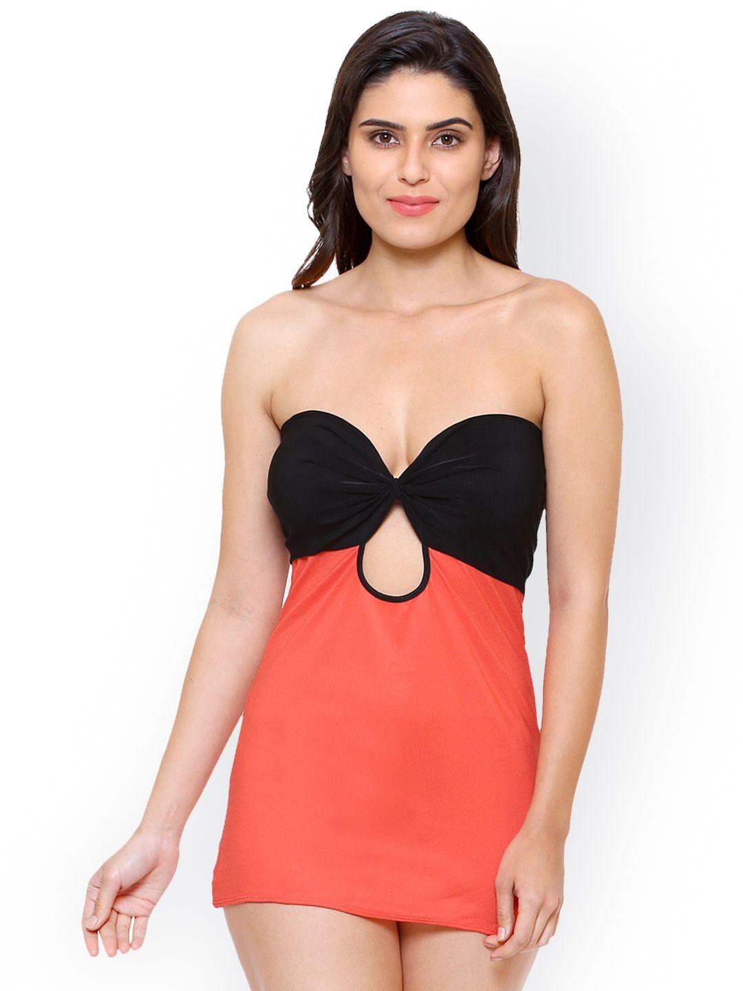 klamotten peach-coloured & black solid baby doll b5h-peach black