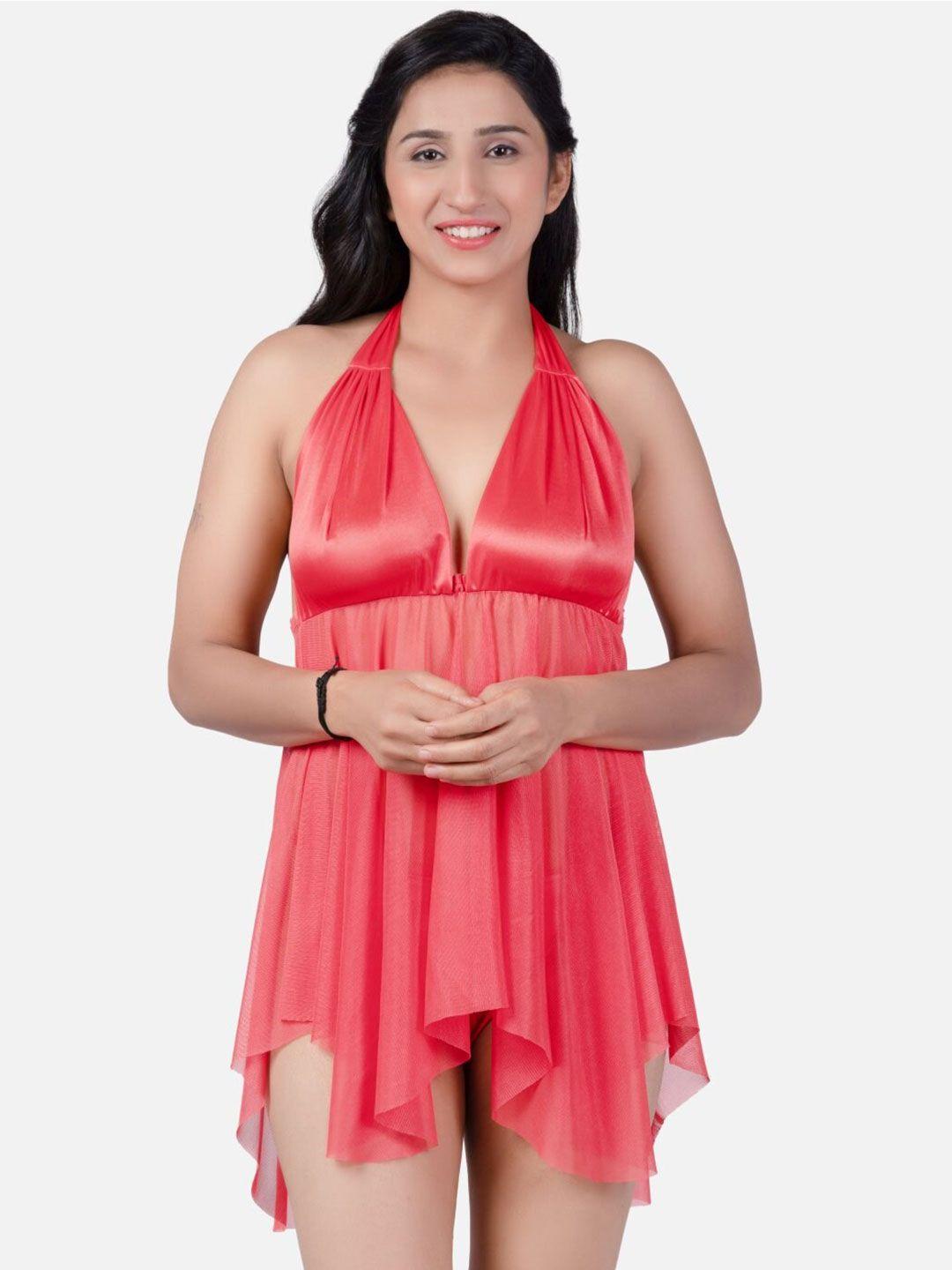 klamotten peach-coloured halter neck baby doll with high-low