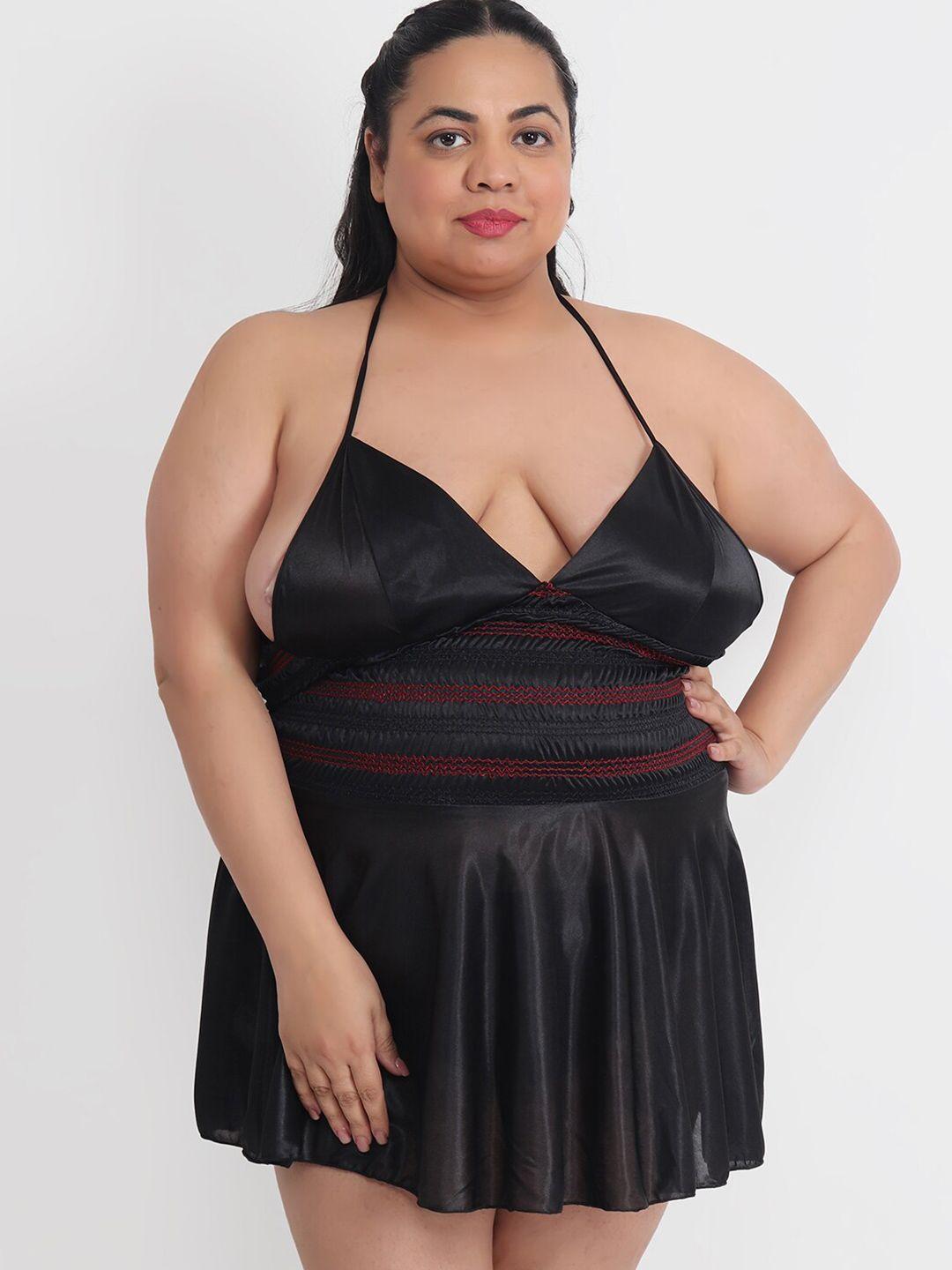 klamotten plus size black halter neck baby doll