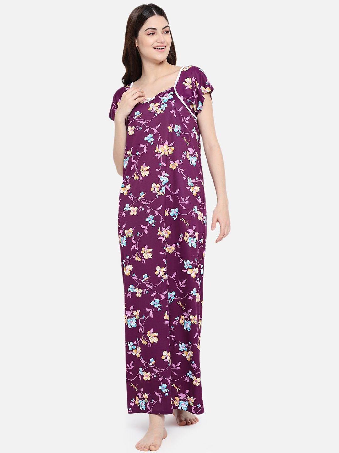 klamotten purple printed maxi nightdress