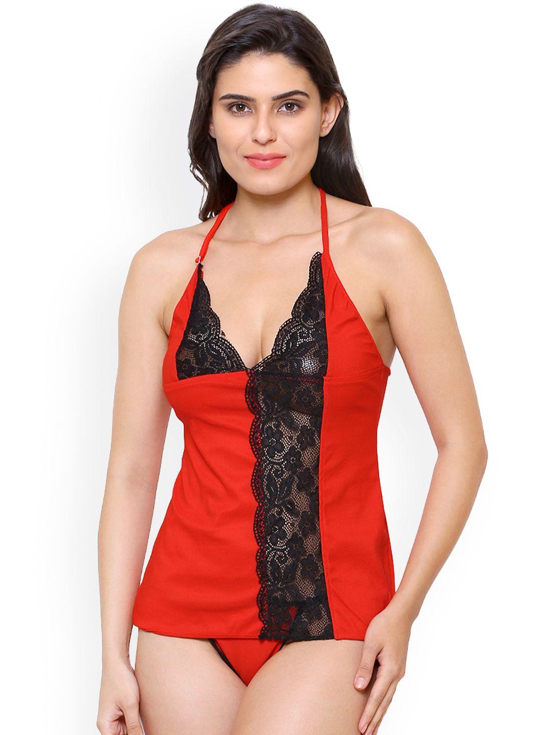 klamotten red & black solid baby doll b11rd