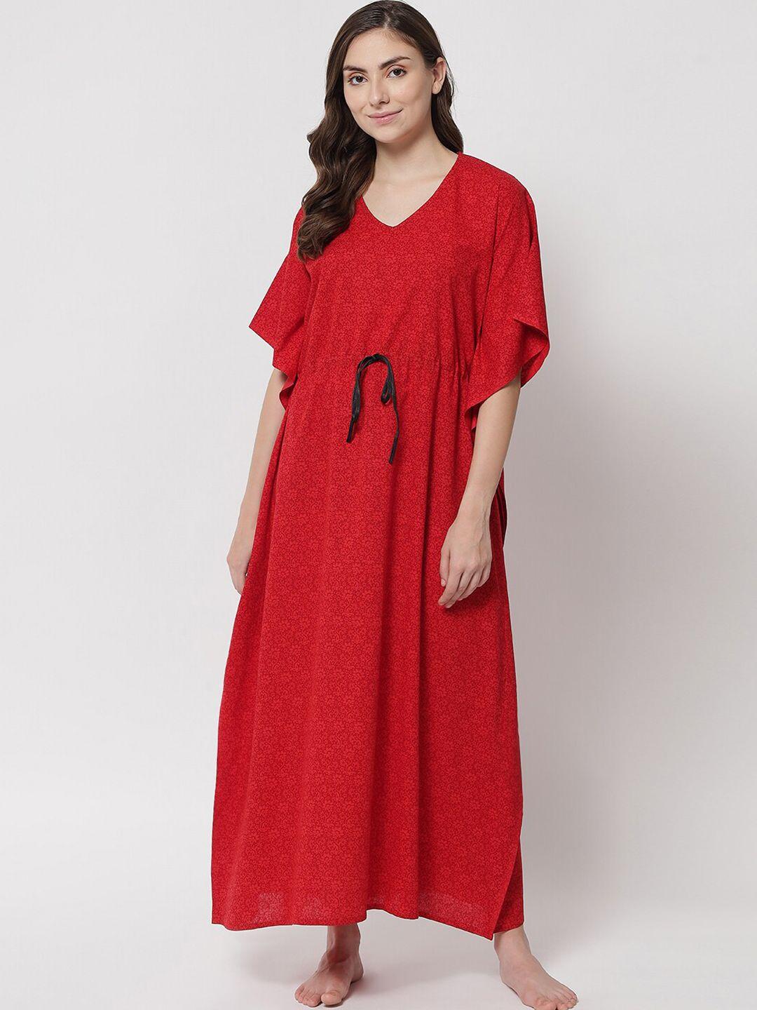 klamotten red printed maxi nightdress