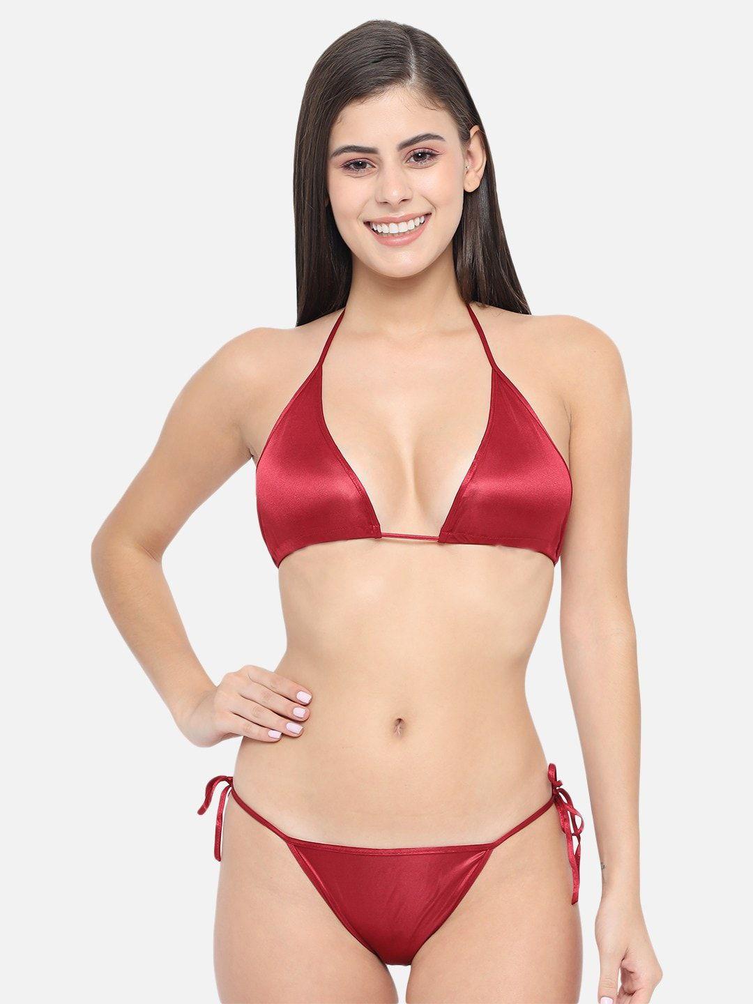 klamotten women maroon solid lingerie set klm_13m