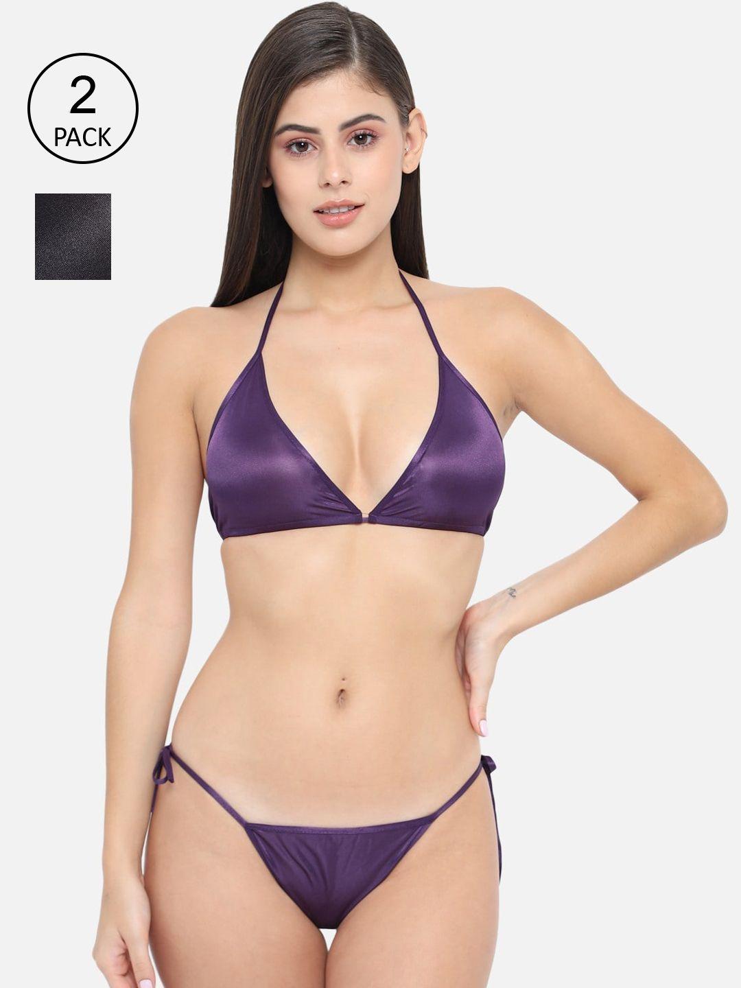 klamotten women pack of 2 purple & black solid lingrie set 13j-11k