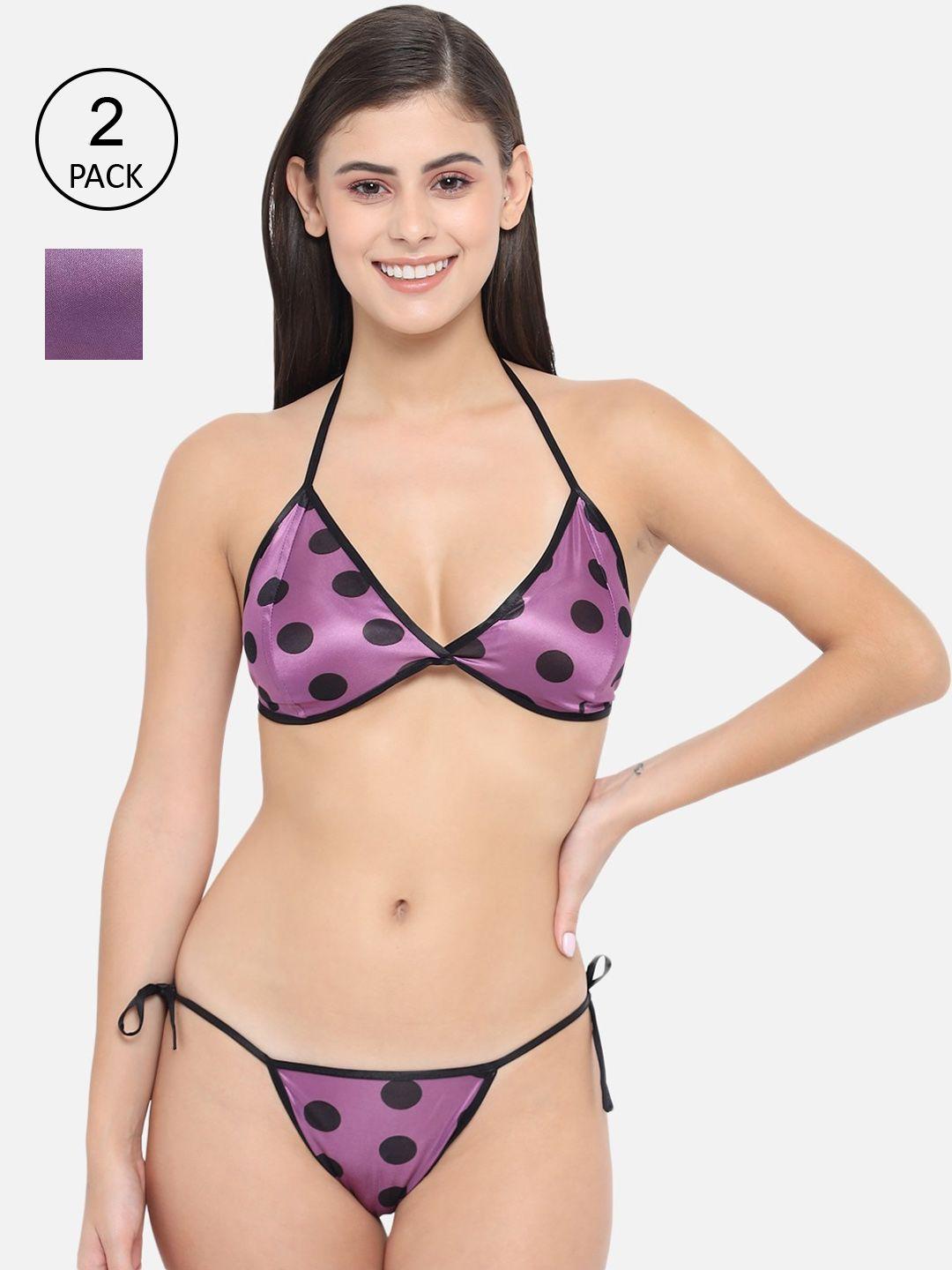 klamotten women pack of 2 purple polka dot printed lingerie set 13p-11p7