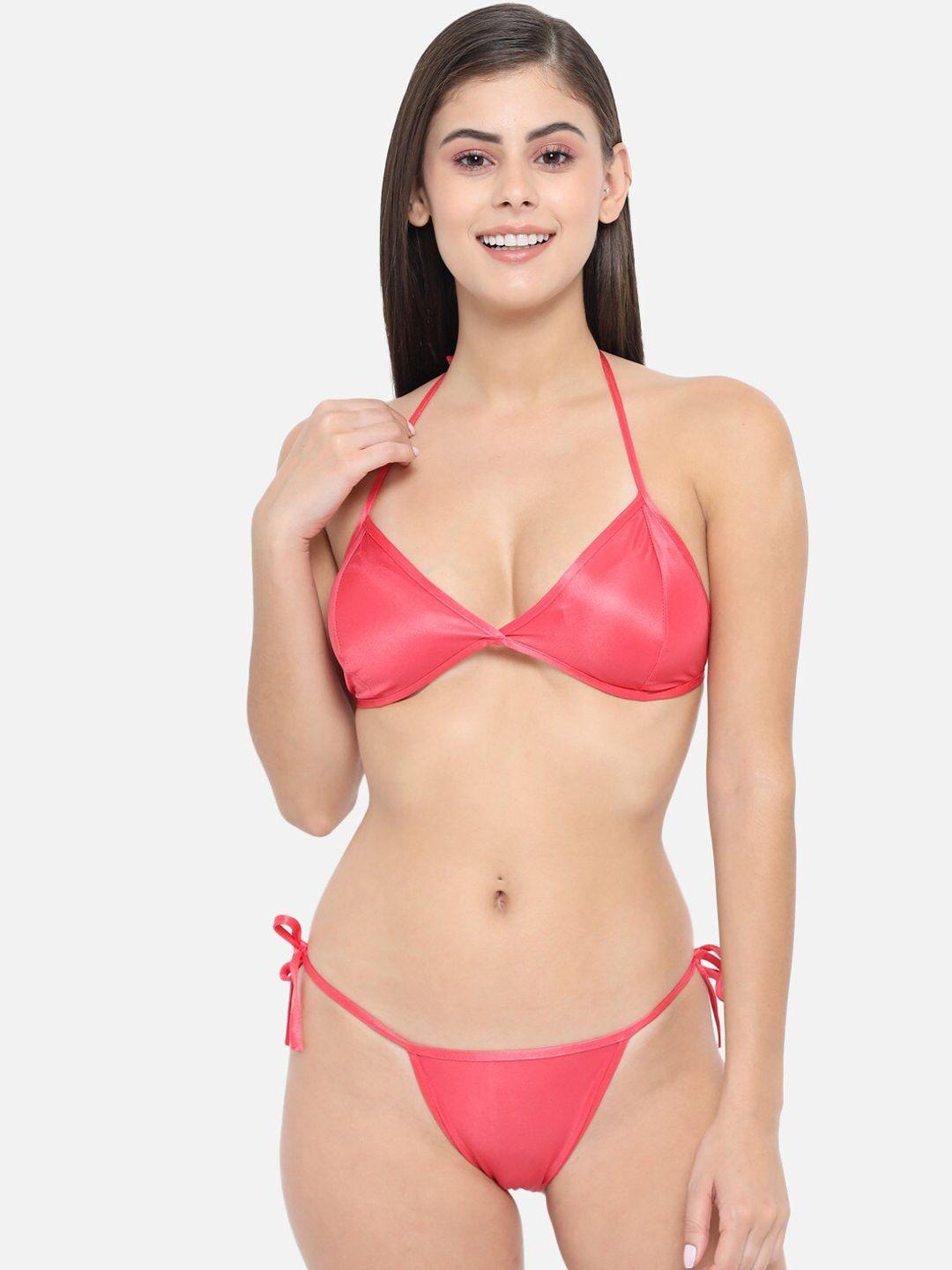 klamotten women peach-coloured solid lingerie set