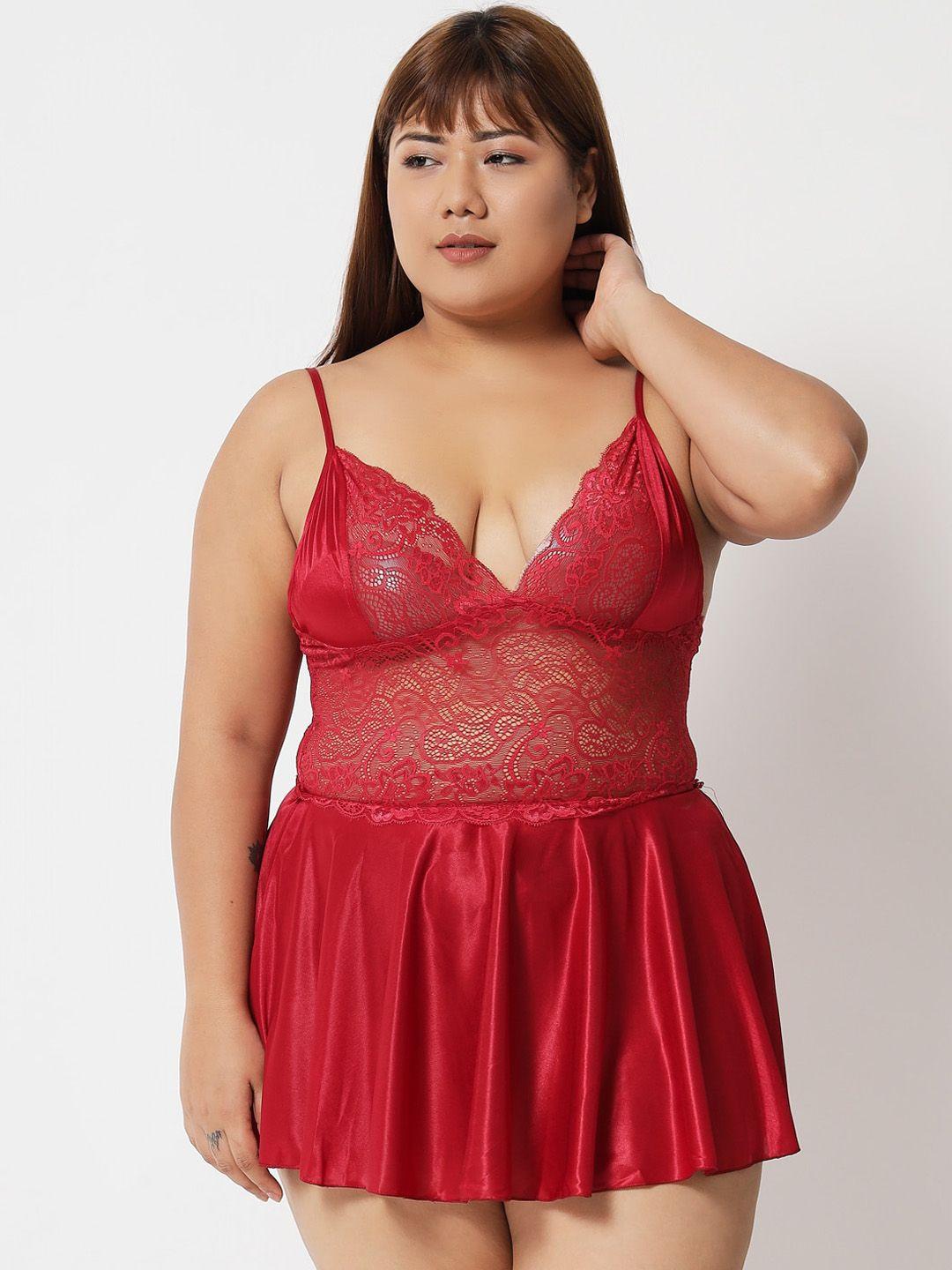 klamotten women plus size maroon satin baby doll