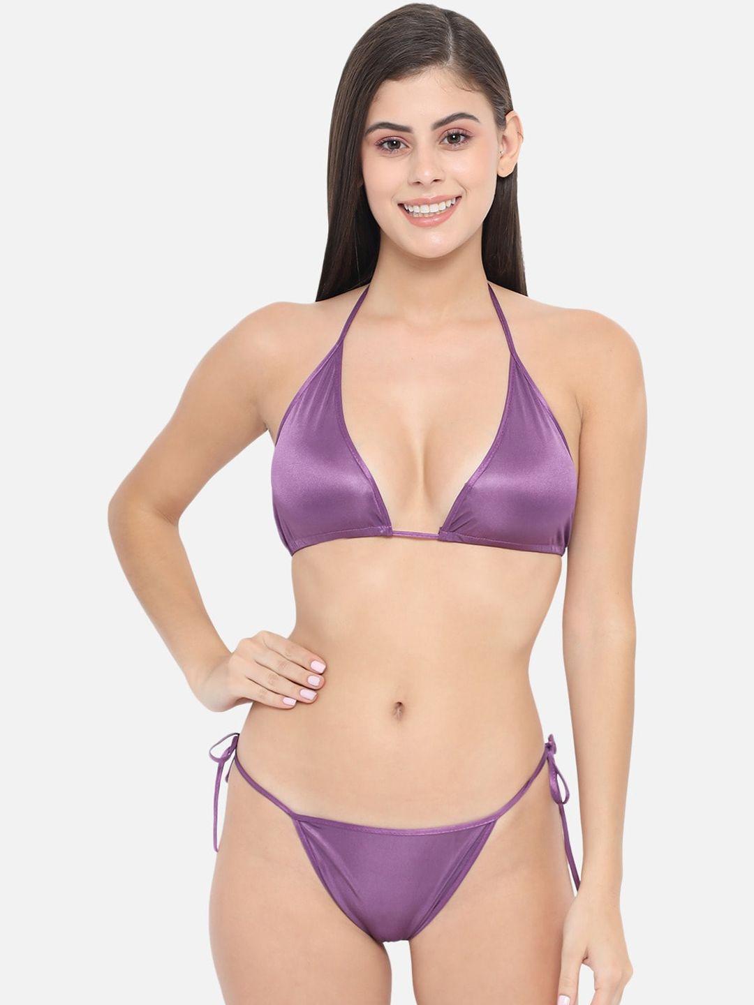 klamotten women purple solid lingerie set 13p