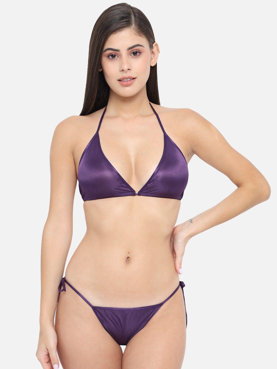 klamotten women purple solid lingerie set