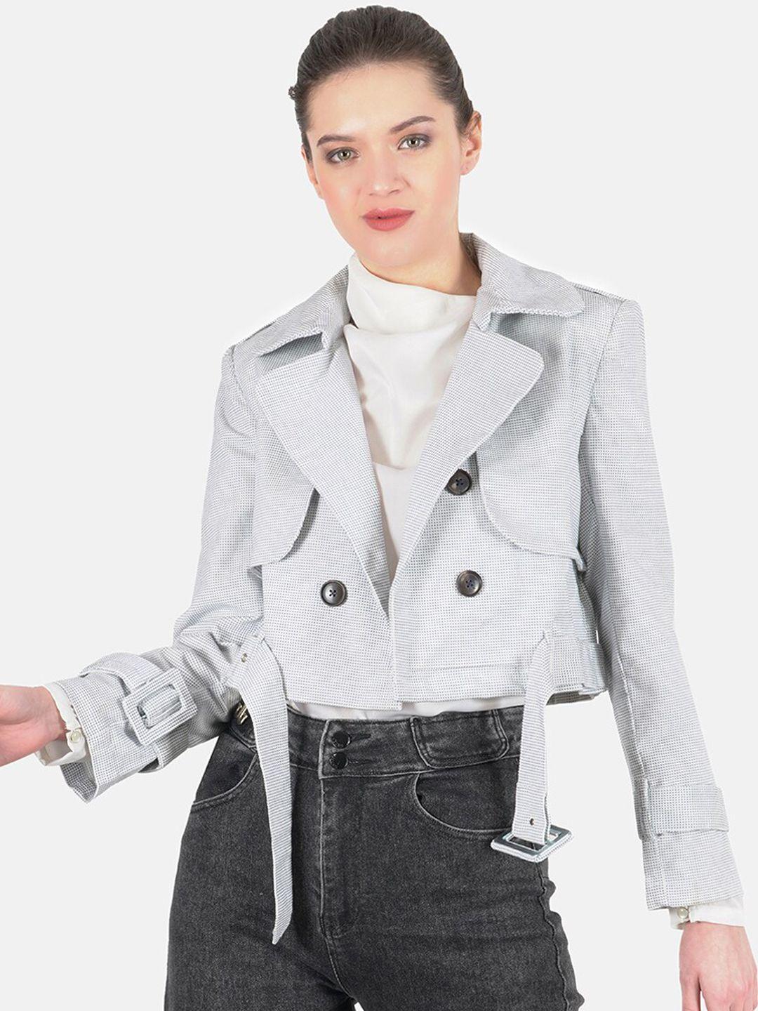 klas nobl women white micro ditsy printed cropped trench coat
