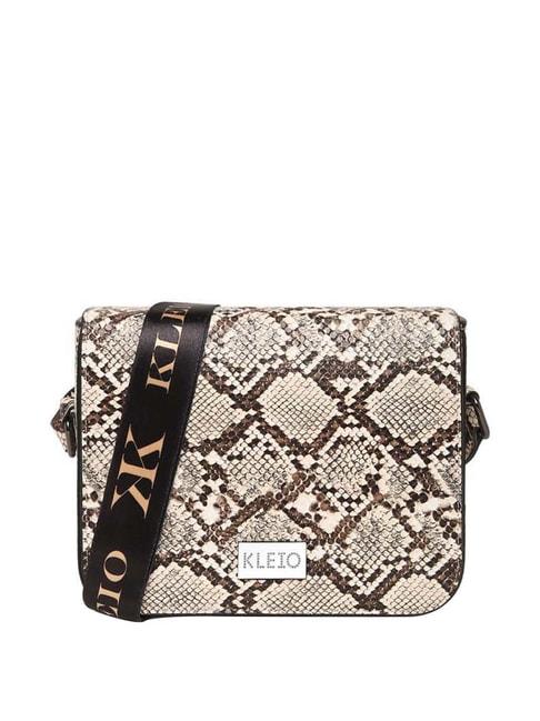 kleio beige textured medium sling handbag