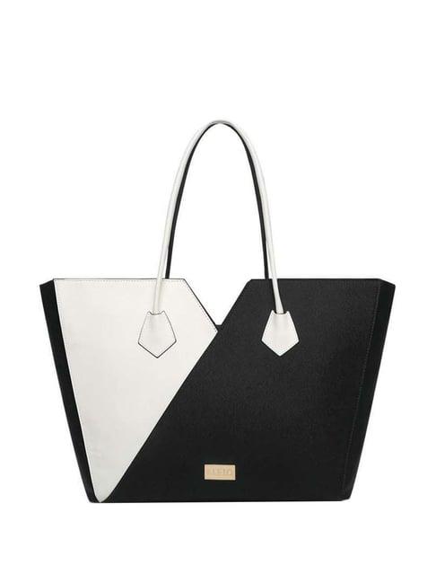 kleio black & white color block medium tote handbag