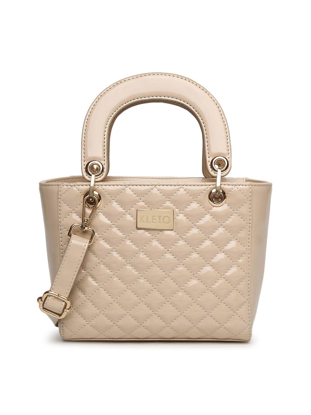kleio cream-coloured pu structured satchel with quilted
