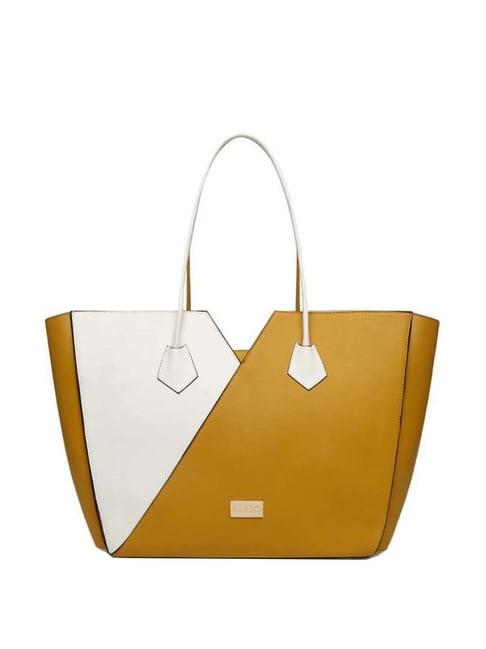 kleio mustard color block medium tote handbag