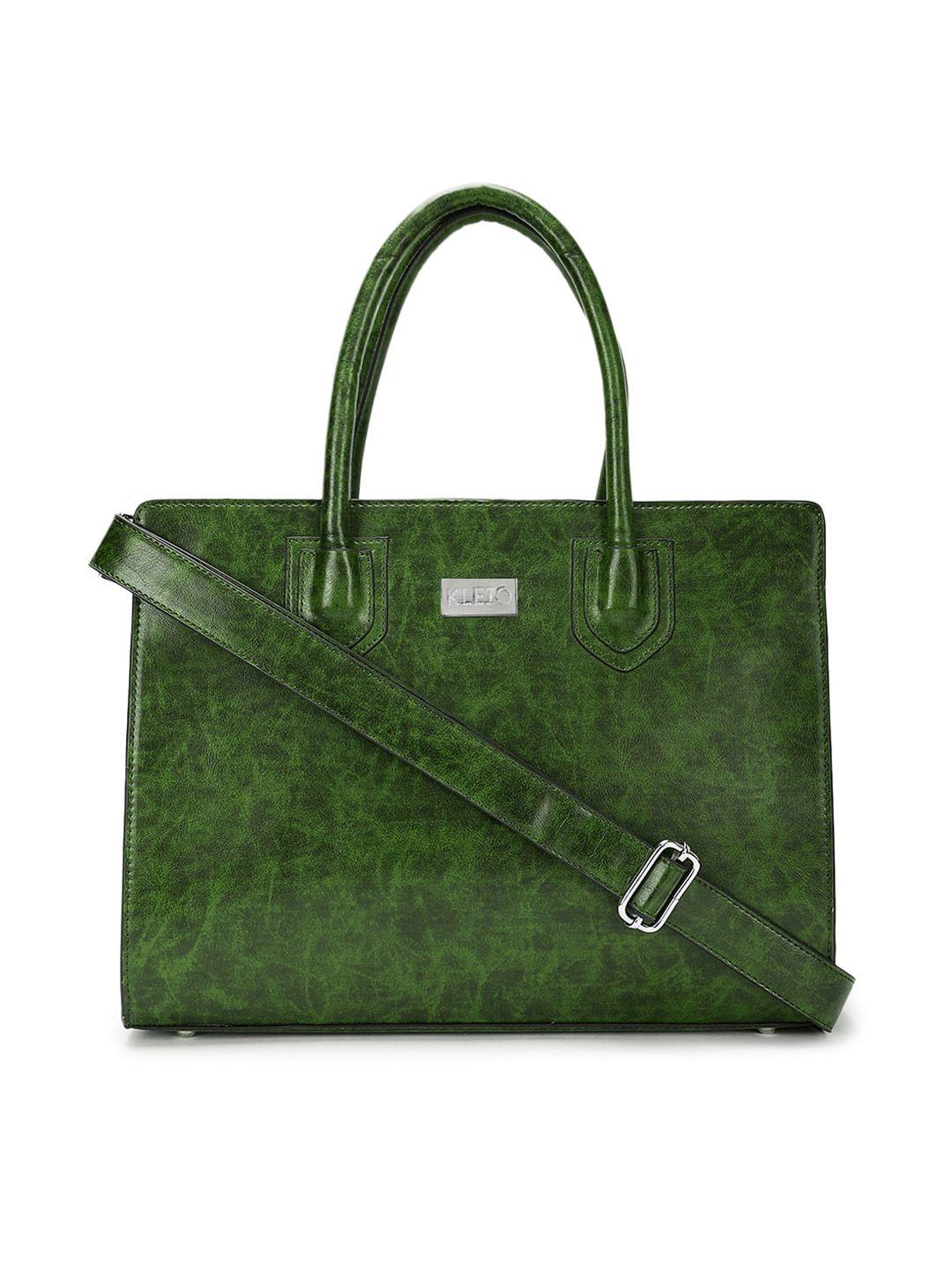 kleio olive green textured shopper handheld bag