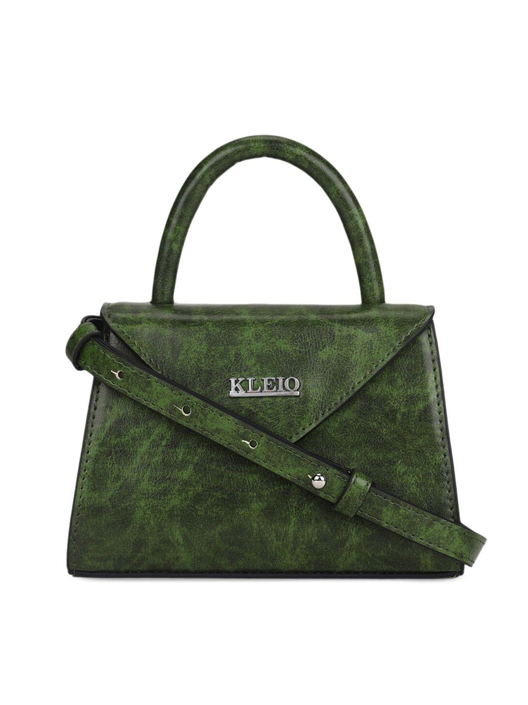 kleio olive green textured structured handheld bag