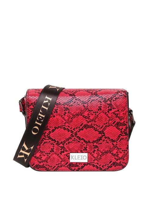 kleio red textured medium sling handbag