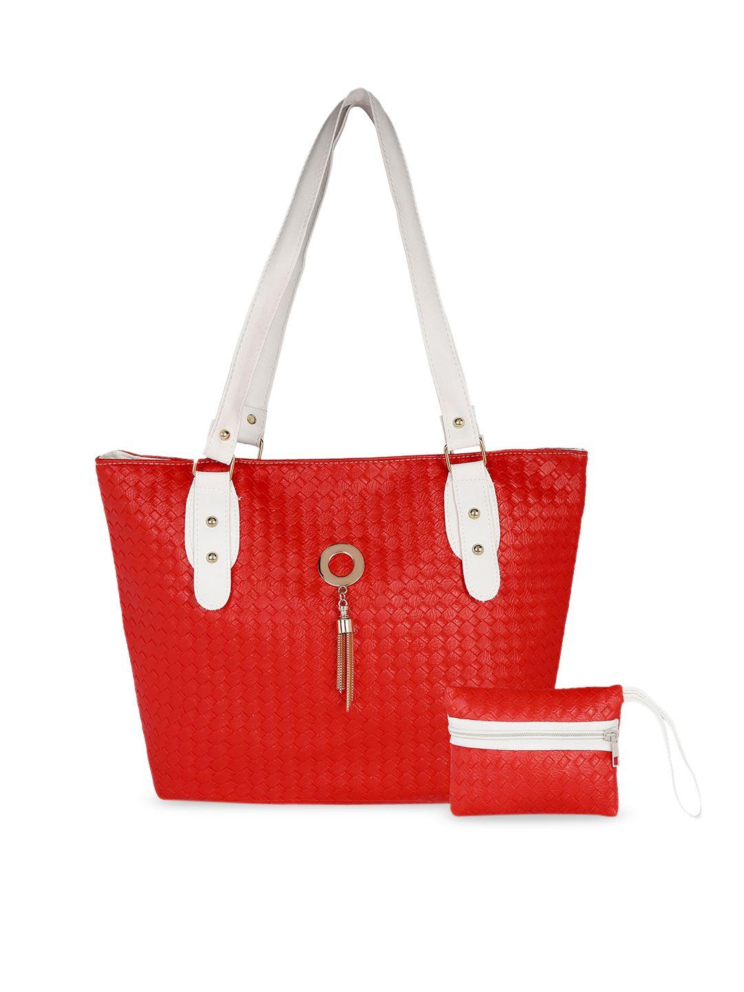 kleio red textured pu structured shoulder bag with tasselled