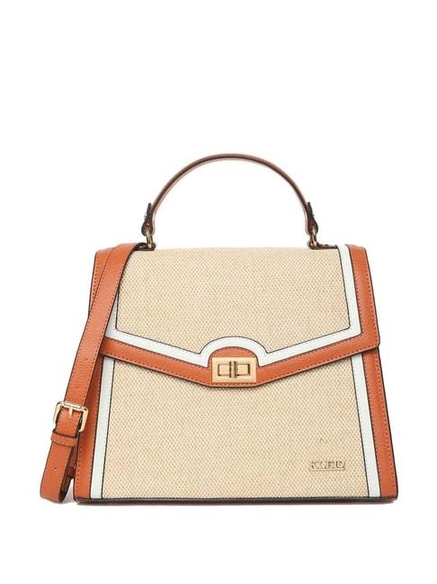 kleio tan & beige textured medium satchel handbag