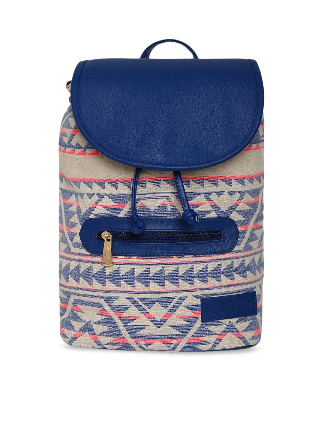 kleio women blue & beige printed backpack