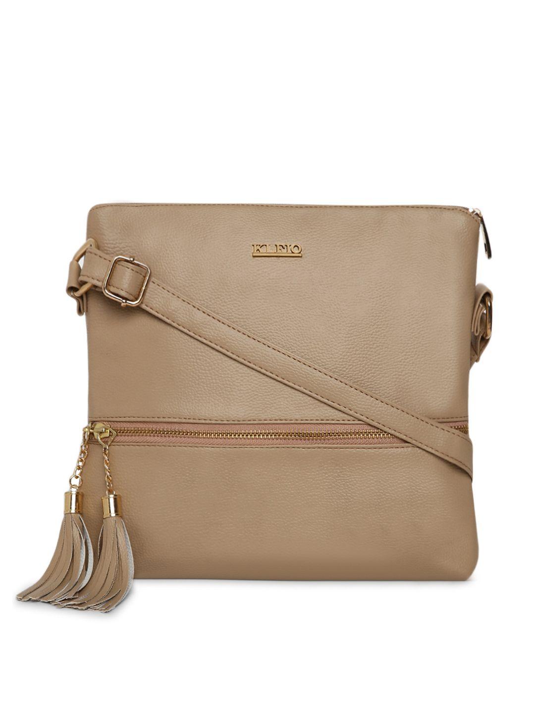 kleio beige solid sling bag