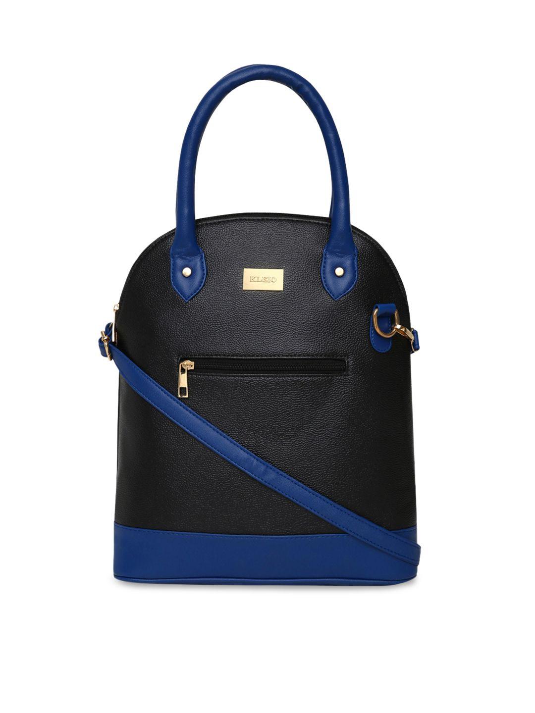 kleio black & blue colourblocked handheld bag