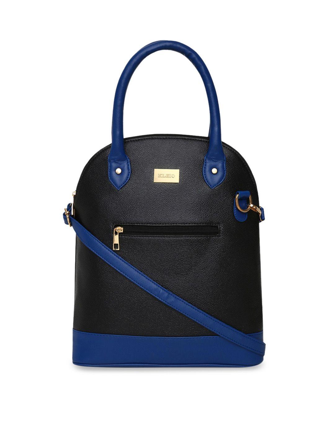 kleio black & blue colourblocked handheld bag