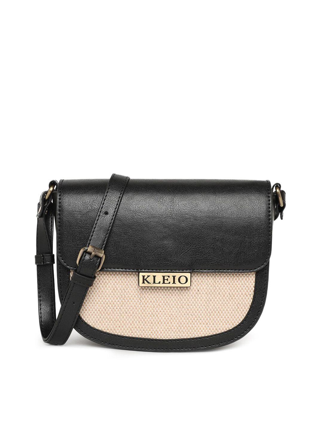 kleio black colourblocked pu half moon sling bag