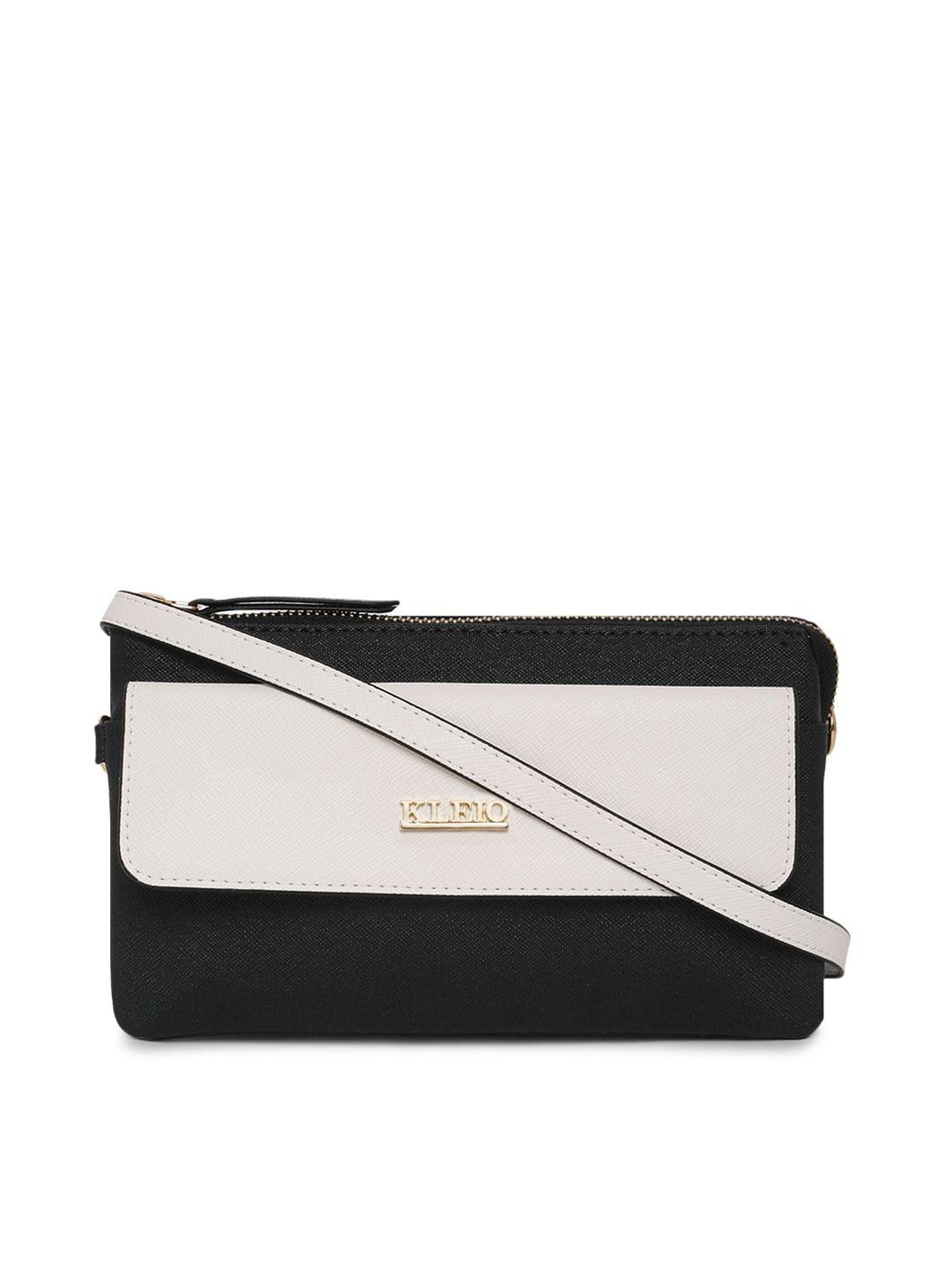 kleio black colourblocked pu structured sling bag