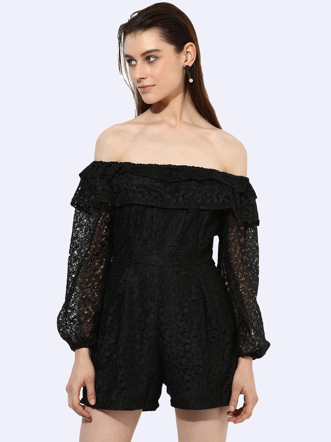 kleio black off-shoulder lace mini dress