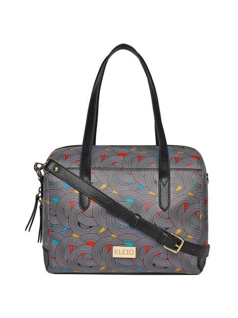 kleio black printed medium handbag