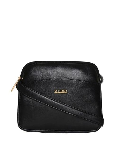 kleio black solid medium sling handbag