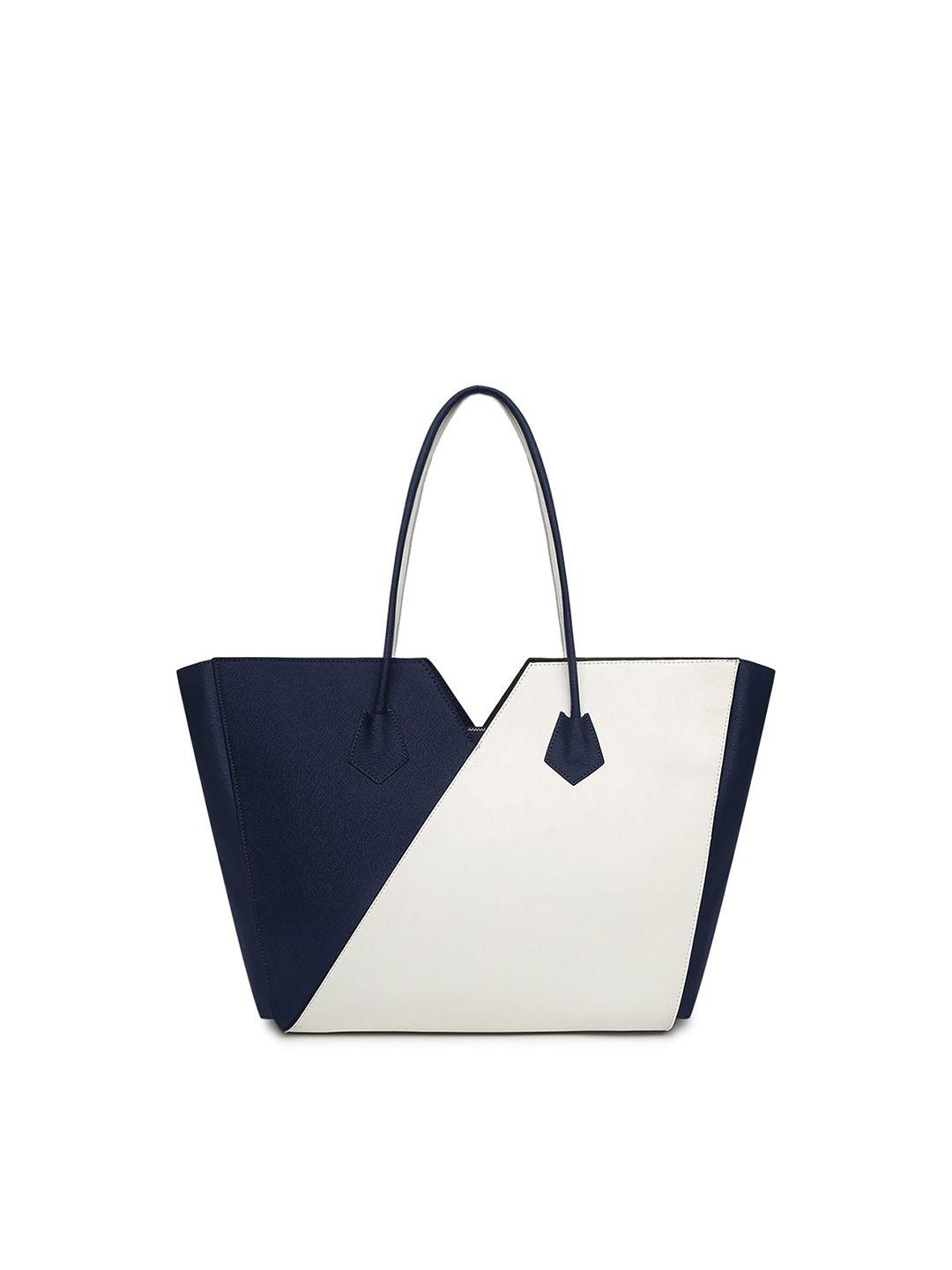 kleio blue colourblocked pu oversized structured shoulder bag with bow detail