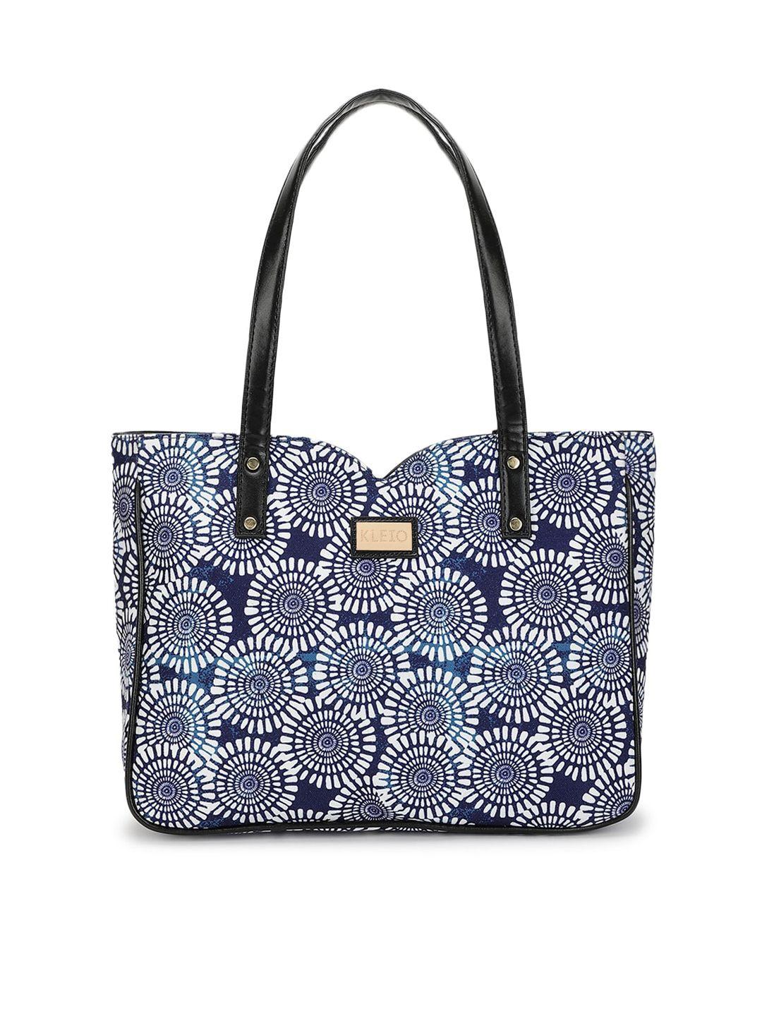 kleio blue geometric printed structured tote bag