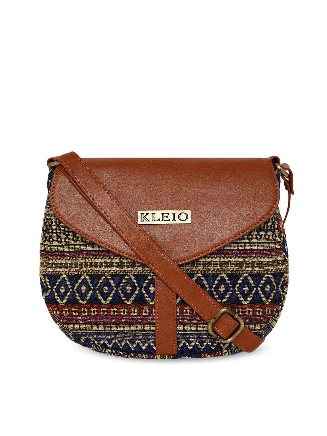 kleio brown & yellow geometric jacquard sling bag