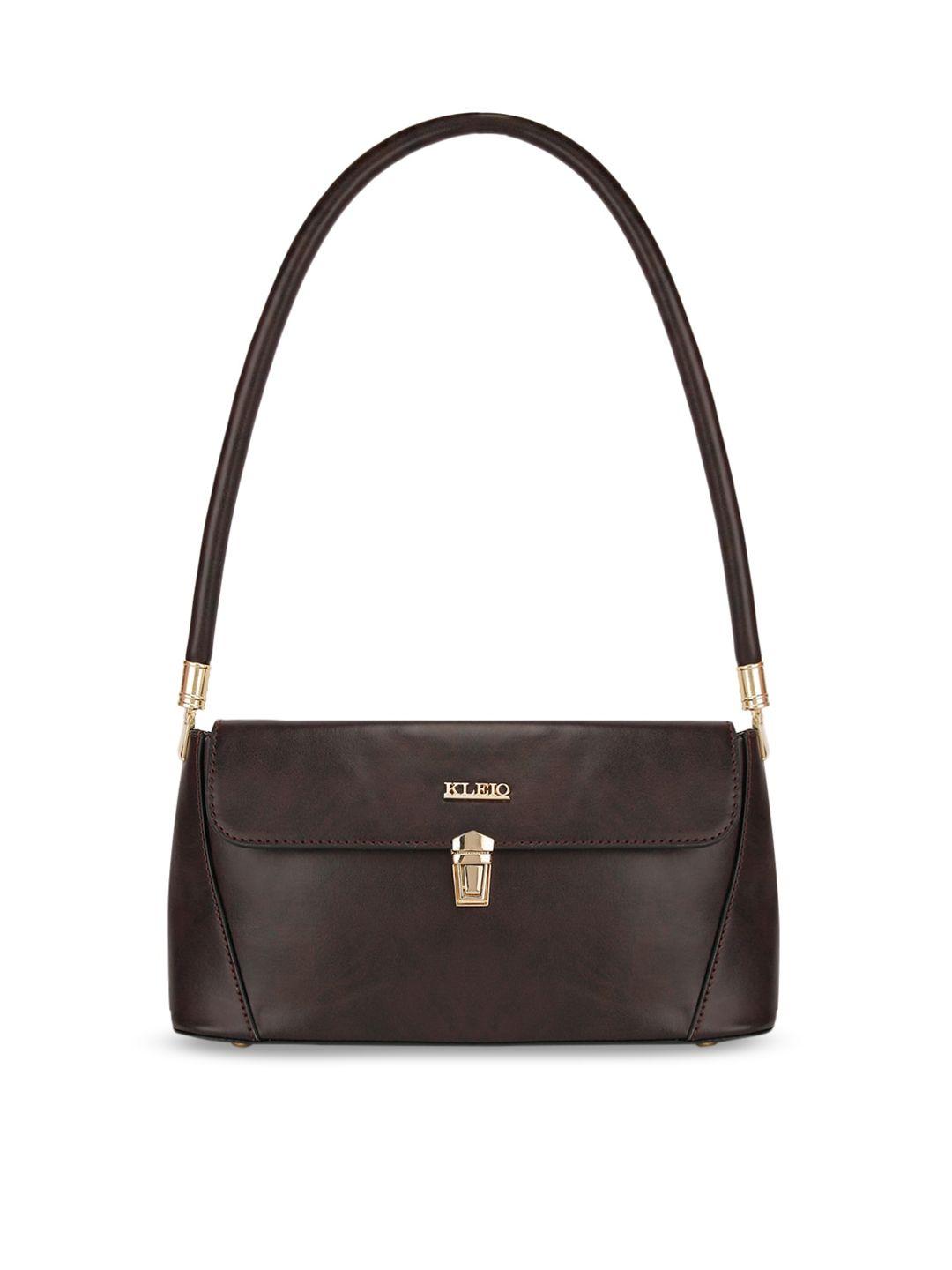 kleio brown solid shoulder bag with buckle detail