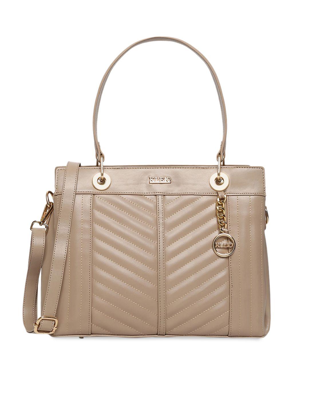 kleio cream-coloured pu structured shoulder bag with quilted