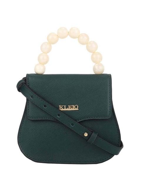 kleio dark green solid small satchel handbag