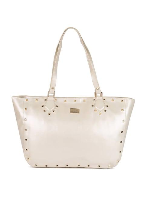 kleio gold white studded medium leather tote handbag