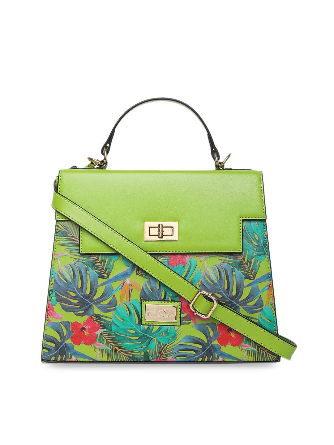 kleio green floral printed pu structured satchel