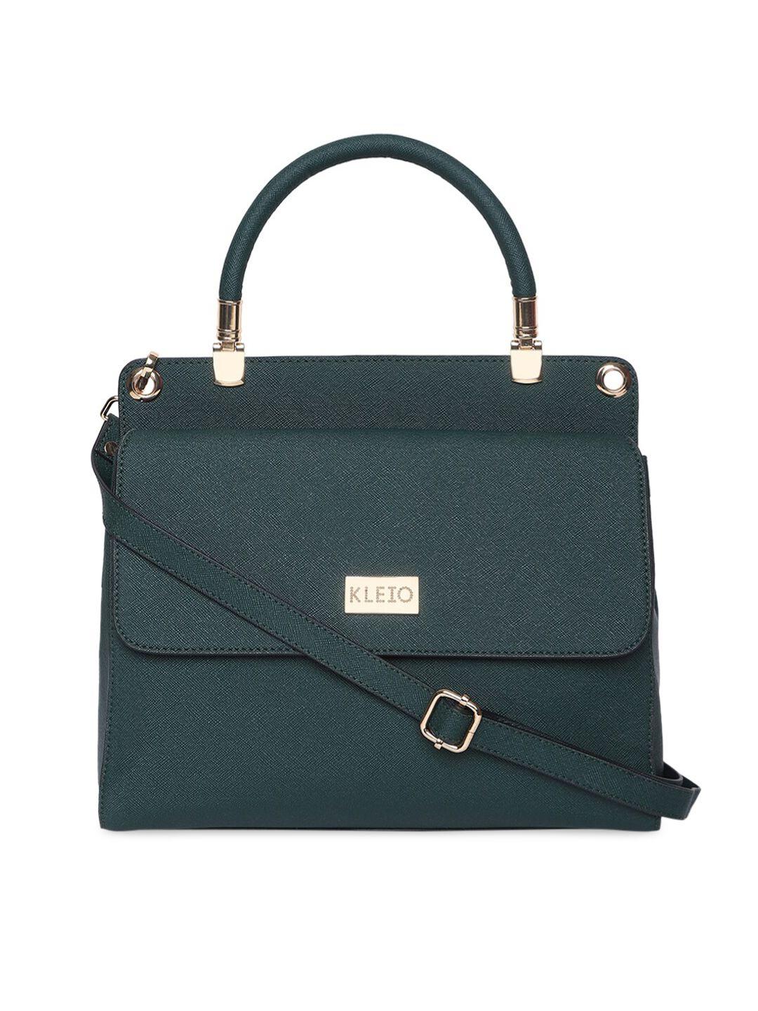 kleio green pu structured satchel with tasselled