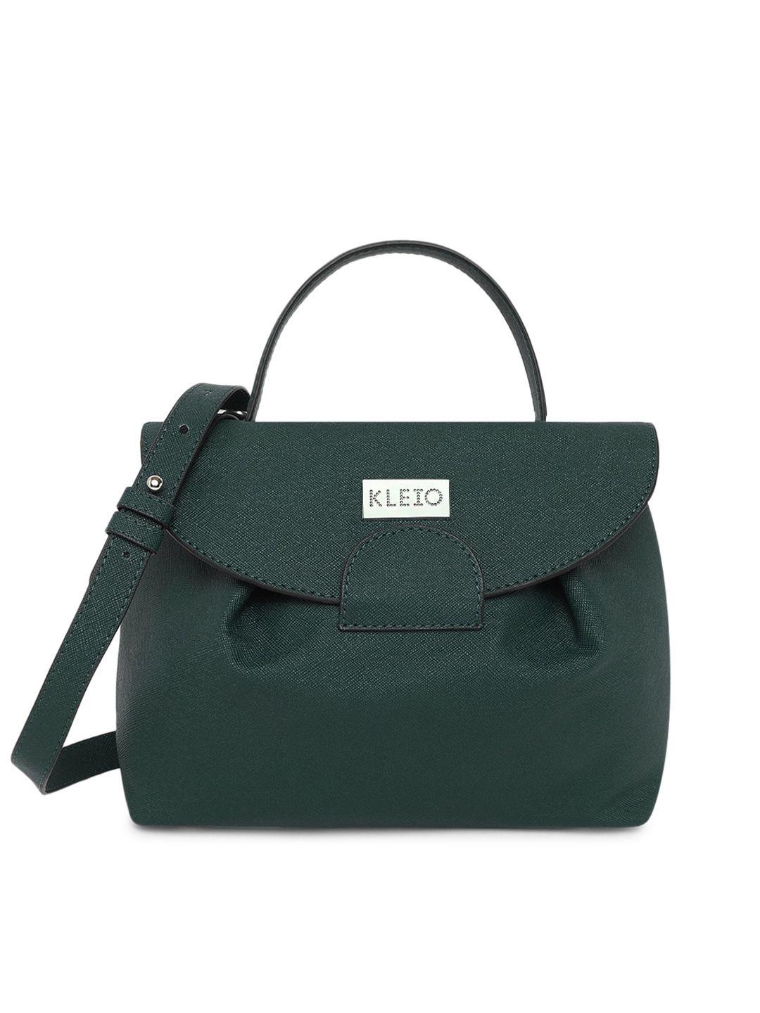 kleio green saffiano textured satchel with detachable sling strap