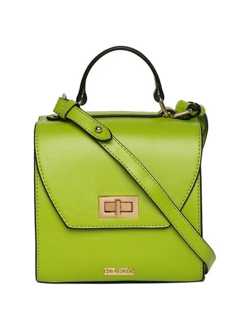 kleio green solid medium satchel handbag