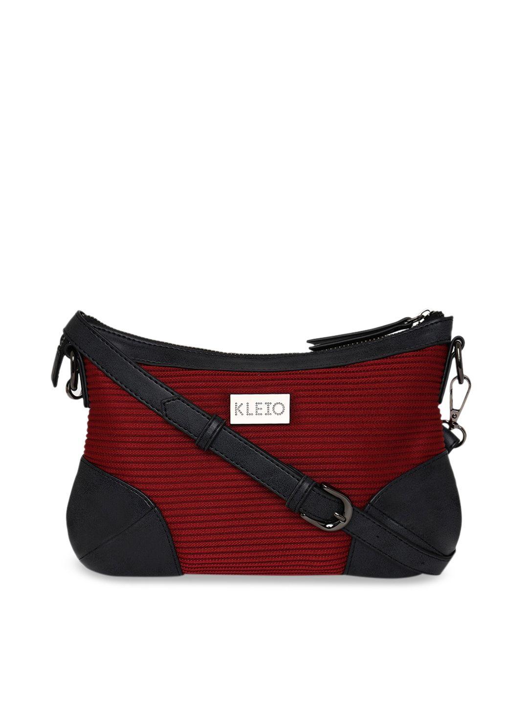 kleio maroon & navy blue self striped sling bag