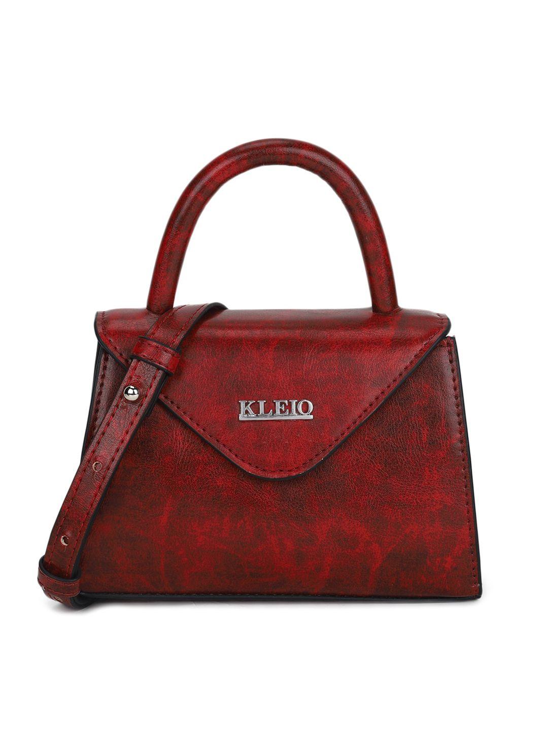 kleio maroon textured pu structured handheld bag