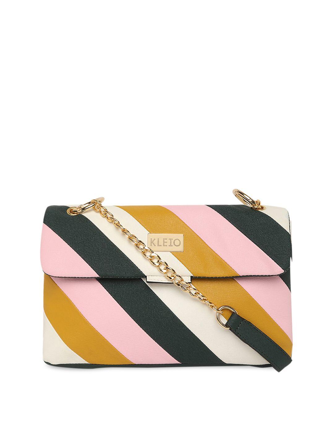 kleio multicoloured striped saffiano textured sling bag & non-detachable sling strap