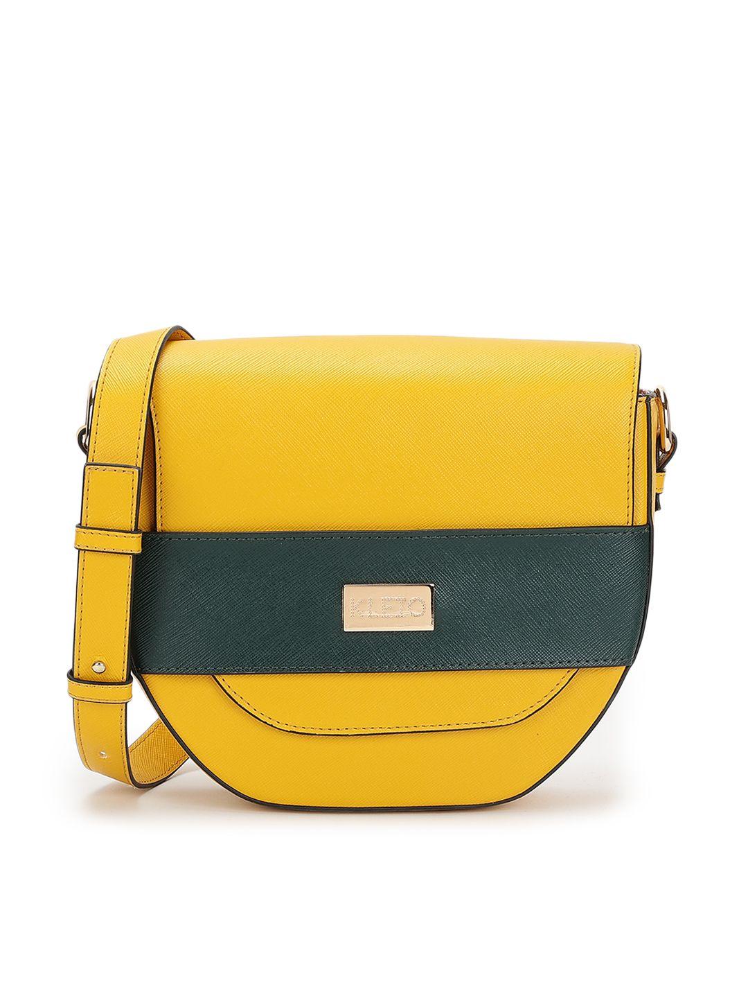 kleio mustard & navy blue colourblocked structured sling bag